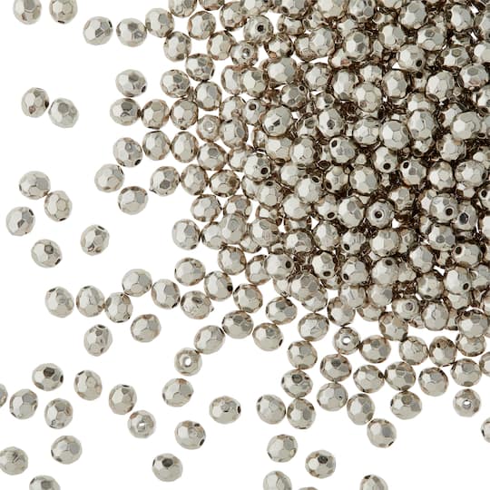Rhodium Faceted CCB Round Craft Beads, 5.5mm by Bead Landing™